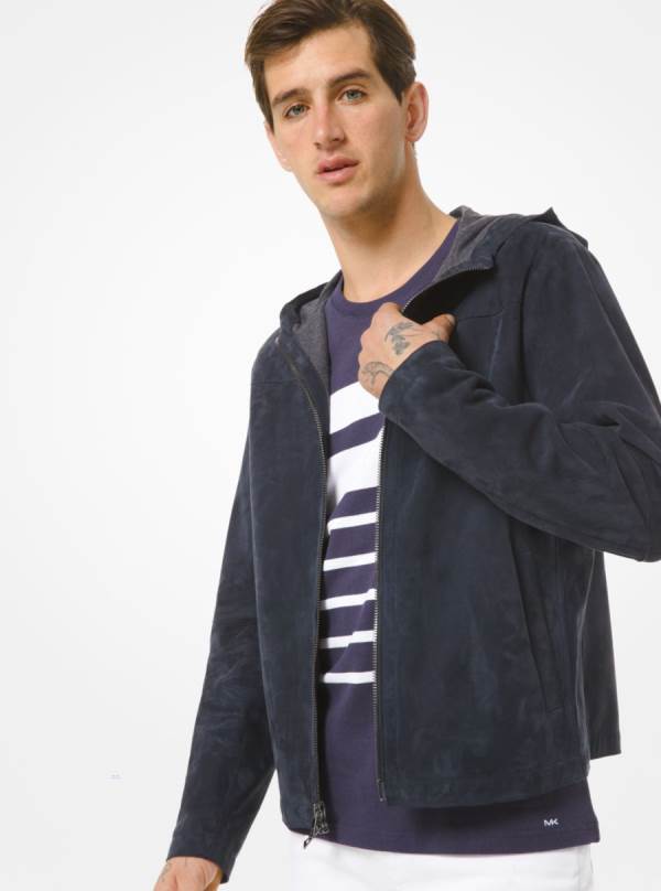 Panske Bundy Michael Kors Bonded Suede Hooded Indigo - Oblecenie Michael Kors Slevy | VUTFX-8765